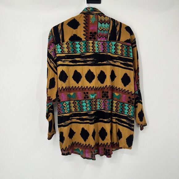 VTG Jane Ashley Gauze Top Blouse Button 3/4 Sleeves Beaded Western Aztec Artwear - Picture 8 of 15